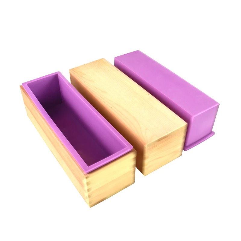 Soap Making Recipes - Flexible Silikon-Seifenform Rechteckiges Riegeldesign mit Holzbox