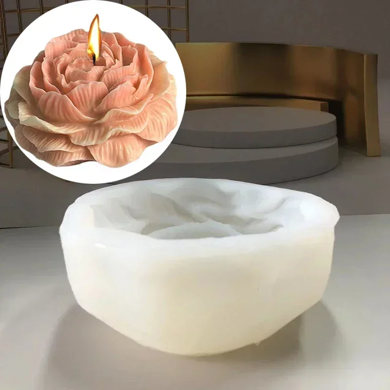 Soap Making Diy Kit - Extragroße 3D-Blumenkerzen-Silikonform DIY Pfingstrosen-Aroma-Gips-Harz-Gießwerkzeug Handgemachtes Seifen-Schokoladen-Kuchen-Backset
